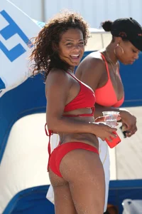Christina Milian in red bikini in Miami with hard nipples