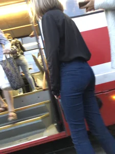 Skinny Girl in Tight Jeans Tram Creepshots
