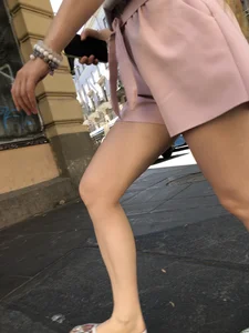 Cute candid girl in pink shorts street photos