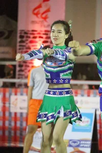 Bunch of athletic Thai cheerleaders at a competition