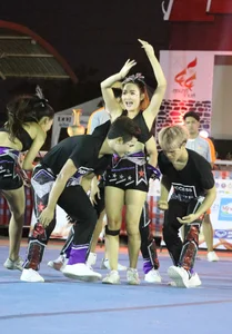 Bunch of athletic Thai cheerleaders at a competition