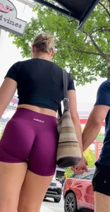Tight Fit Blonde with Incredible Bubble Butt in Magenta Aurola Shorts