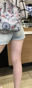 Nice Pale Legs in Shorts in the Line to the Cash Register Candid Closeup Photos