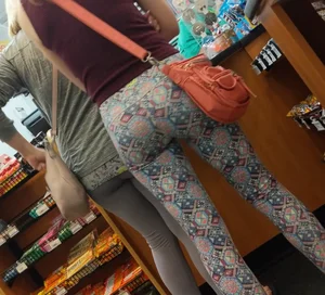 Sexy blonde with a nice ass in unique patterned leggings