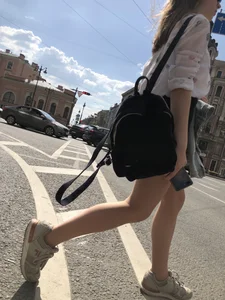 Teen in Pantyhose And a Mini-Skirt Street Crosswalk Creepshots Gallery