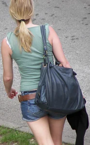 Cute Blonde Teen In Denim Shorts
