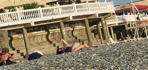 Hot Candid Girl in a Swimsuit Chilling on a Beach With Her Boyfriend Creepshots Series