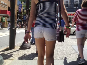 Philly girl with a nice ass in white shorts with vpl