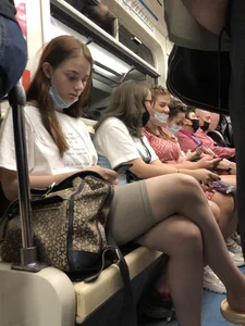 Cute Teen Girl With Hot Crossed Legs in Tight Shorts And Slippers Subway Creepshots