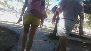 Milf in yellow shorts with vpl and a wedgie