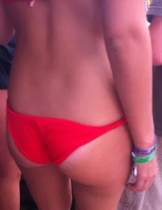 Hot Slim Girl in Red Swimsuit Creepshots
