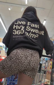 Thick brunette in short leggings and company
