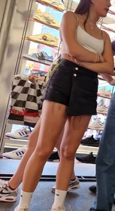 Hot Candid Girl in Fringed Black Shorts and a Top With Awesome Fit Legs Creepshots Gallery