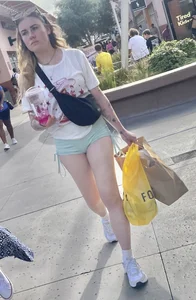 Sexy blonde in green shorts