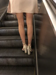 Girl in a Dress with Thin Legs in High Heeled Sandals Subway Creepshots