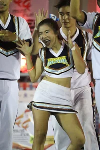 Bunch of athletic Thai cheerleaders at a competition