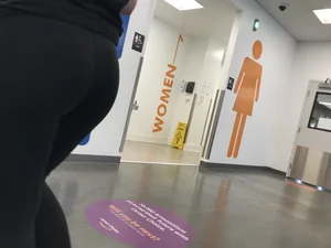 Amazon brunette employee with a nice booty in leggings