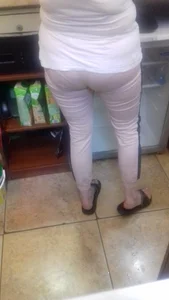 Mature milf's booty wearing tight pants closeups