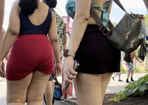 Waterpark Latina Donkey Butt Cheeks VPL swallows her Bathing Suit