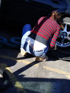 Some candid girls cleaning their cars in jeans and some showing ass crack