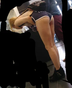 College Girl in Mini Shorts Bending Over the Drinking Fountain - Booty and Legs Closeup Creepshots Gallery