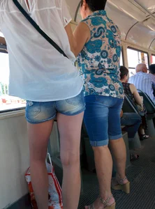 Public Bus Creepshot of a Hot Young Girl in a Semi-Transparent Shirt, Denim Shorts And Sandals