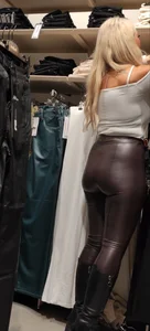 Hot blonde in leather leggings