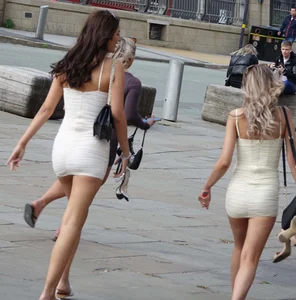 Girls in tight dresses on an evening out