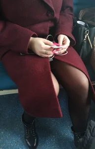 Girl in a Coat and Black Pantyhose Public Train Creepshots Collection