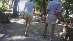 Milf in yellow shorts with vpl and a wedgie