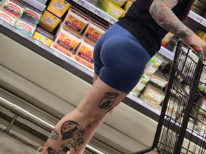 Out In The Wild 59 (tatted up bubble butt blue legging shorts)