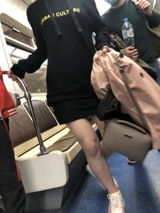 Blonde in a T-Shirt Dress With Hot Legs Subway Train Creepshots