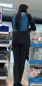 Brunette shop worker with bubble ass in jeans