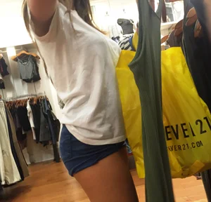 Hot Booty in Mini Shorts Store Closeup Candid Photos