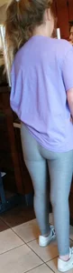 Skinny babe with a nice tight ass in grey leggings