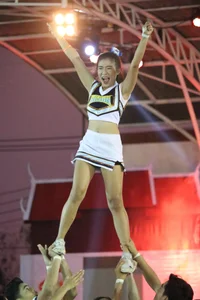Bunch of athletic Thai cheerleaders at a competition