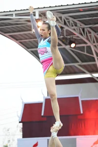 Bunch of athletic Thai cheerleaders at a competition