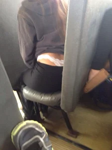 White Lacey Panties Sticking From Under Pants Whale Tail Creepshot in a Bus