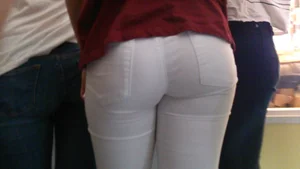 Candid Ass in Tight White Pants Closeup Pic
