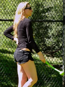 Blonde milf w/ nice legs walking her dog [015]