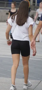 Cute brunette with a nice ass in spandex shorts