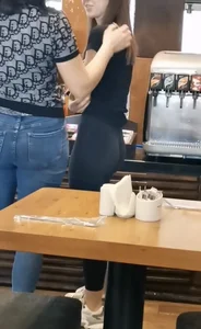 German teen in black tight leggings
