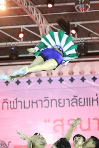 Bunch of athletic Thai cheerleaders at a competition