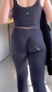 Tight And Jiggly College Girl In Black Leggings