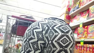 Sexy ass milf shopping in leggings showing her panties can't resist feeling her own ass!
