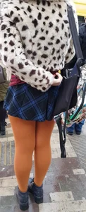 Bus And Street Crosswalk Creepshots of Girl in a Skirt Abd Pantyhose