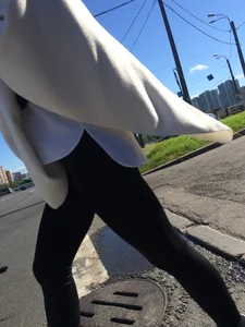 Blonde Girl With Fit Muscular Legs in Tight Black Jeans and Sneakers on a Crosswalk  - Street Creepshots Collection