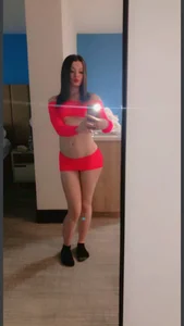 Hot Girl in Bright Red Underwear Selfie