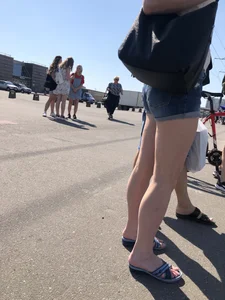 Hot Pale Legs in Denim Mini Shorts on the Crosswalk Street Creepshots Collection