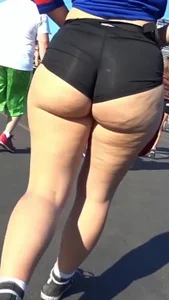 Chubby Ass in Spandex Mini Shorts on the Street Closeup Creepshots